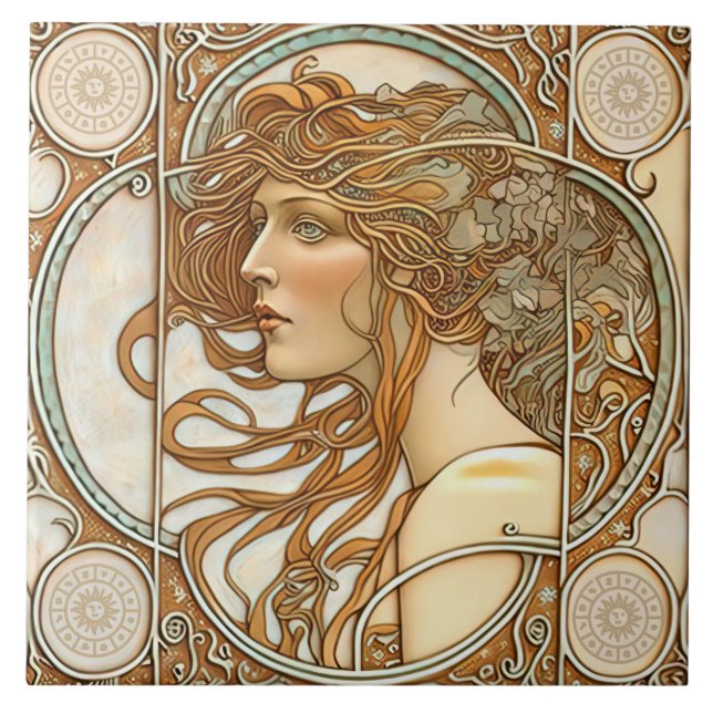 Alphonse Mucha Zodiac Deco Jugendstil Ceram Fliese (Vorderseite)