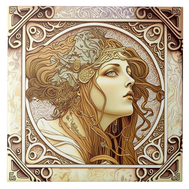 Alphonse Mucha Zodiac Deco Jugendstil Ceram Fliese (Vorderseite)
