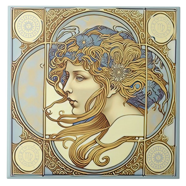 Alphonse Mucha Zodiac Deco Jugendstil Ceram Fliese (Vorderseite)