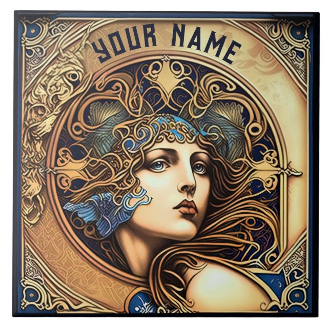 Alphonse Mucha Zodiac Deco Jugendstil Ceram Fliese (Vorderseite)