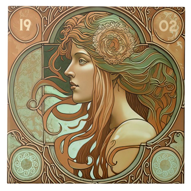 Alphonse Mucha Zodiac Deco Jugendstil Ceram Fliese (Vorderseite)