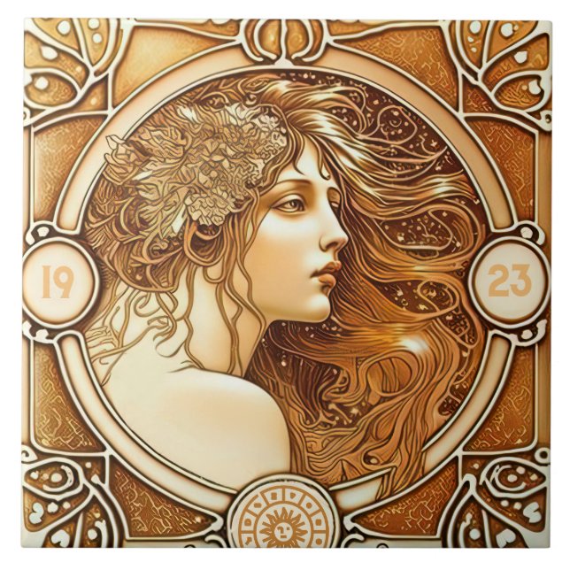 Alphonse Mucha Zodiac Deco Jugendstil Ceram Fliese (Vorderseite)