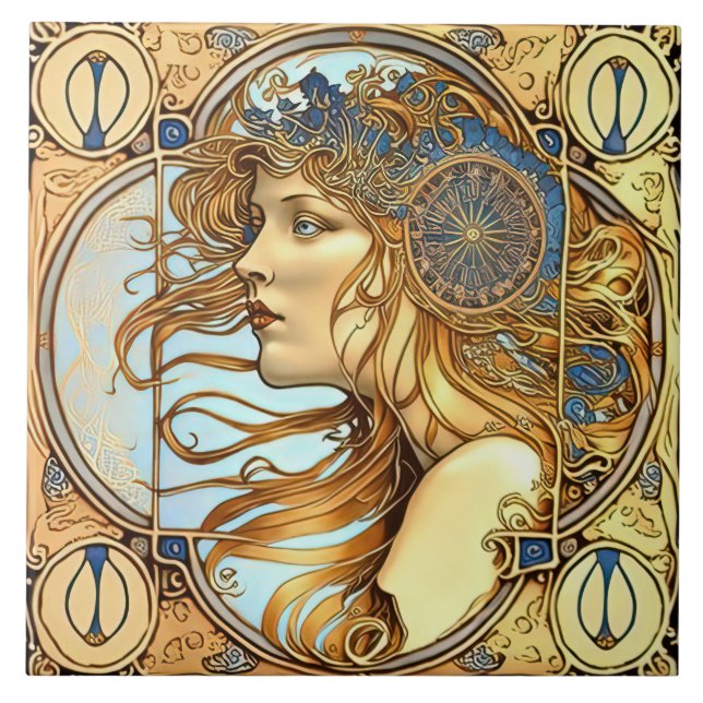 Alphonse Mucha Zodiac Deco Jugendstil Ceram Fliese (Vorderseite)