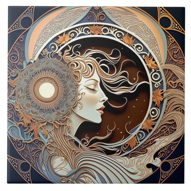 Alphonse Mucha Zodiac Deco Jugendstil Ceram Fliese (Vorderseite)