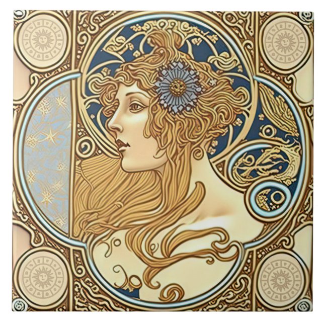 Alphonse Mucha Zodiac Deco Jugendstil Ceram Fliese (Vorderseite)
