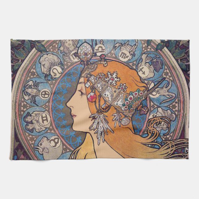 Alphonse Mucha , “ Zodiac ” Geschirrtuch (Horizontal)