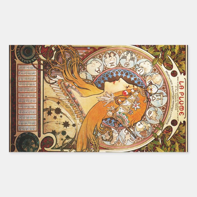 Alphonse Mucha Zodiac Rechteckiger Aufkleber (Vorderseite)
