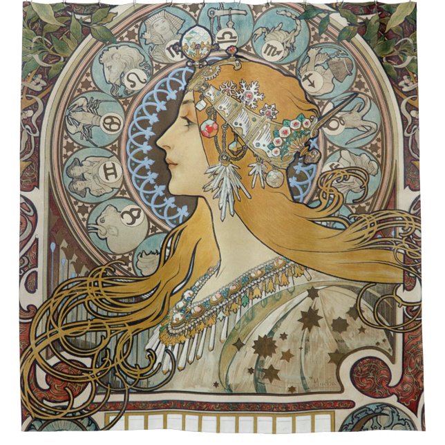 Alphonse Mucha Zodiac Reloring Duschvorhang (Vorderseite)