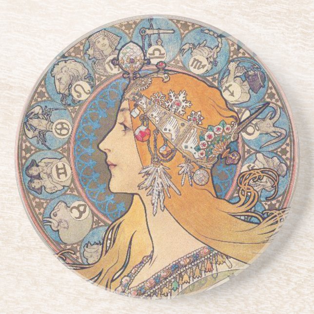 Alphonse Mucha , “Zodiac” Sandstein Untersetzer (Vorne)