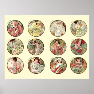 Alphonse Mucha Zwölf Monate des Jahres Poster