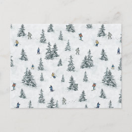 Alpin Ski und Hidden Yetis - Abfahrt Skifahren Postkarte