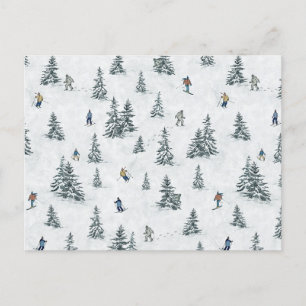 Alpin Ski und Hidden Yetis - Abfahrt Skifahren Postkarte