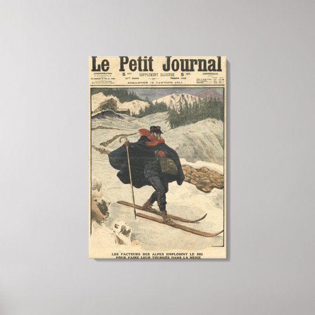 Alpinaufseher mit Ski Leinwanddruck (Vorderseite)