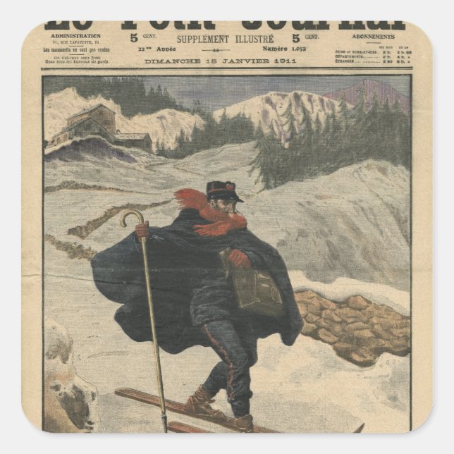 Alpinaufseher mit Ski Quadratischer Aufkleber (Vorderseite)