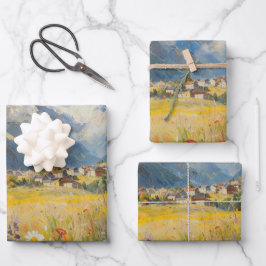 Alpine Bergdorf-Landschafts-Geschenkpapier Geschenkpapier Set