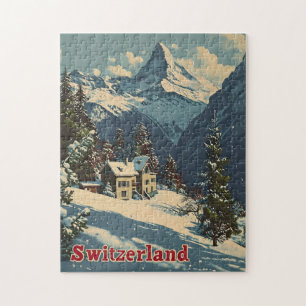 Alpine Charme: Vintages Schweizer Dorf Postkarte Puzzle