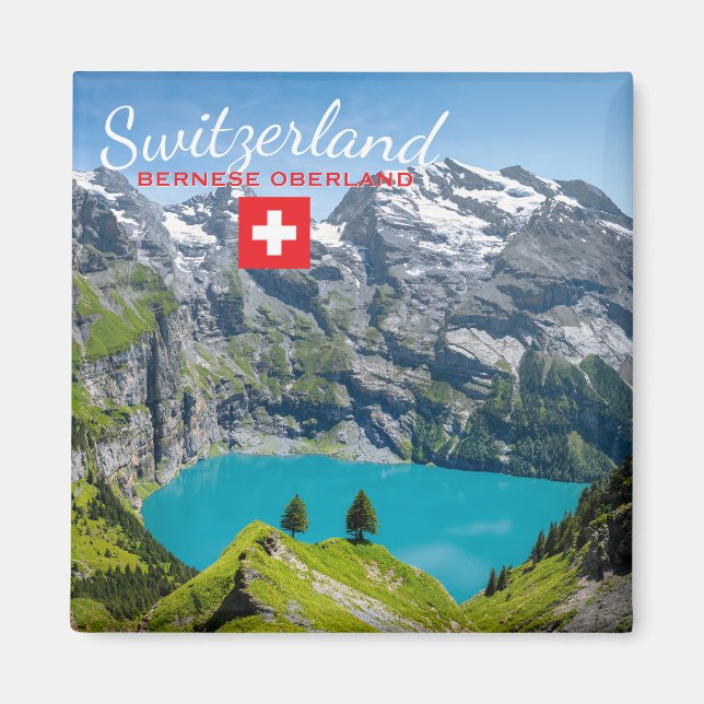 Alpine lake Oeschinensee in Switzerland with flag Magnet (Vorne)