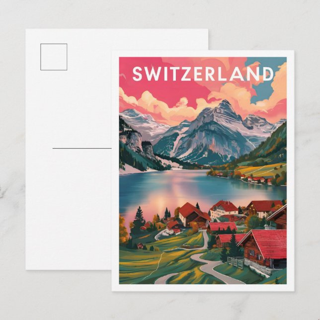 Alpine Schweiz Kunst, Dichtung und Musik Postkarte (Vorne/Hinten)