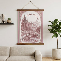 Alpine Serenity Mountain Bliss Kiefernbrücke Wandteppich Mit Holzrahmen