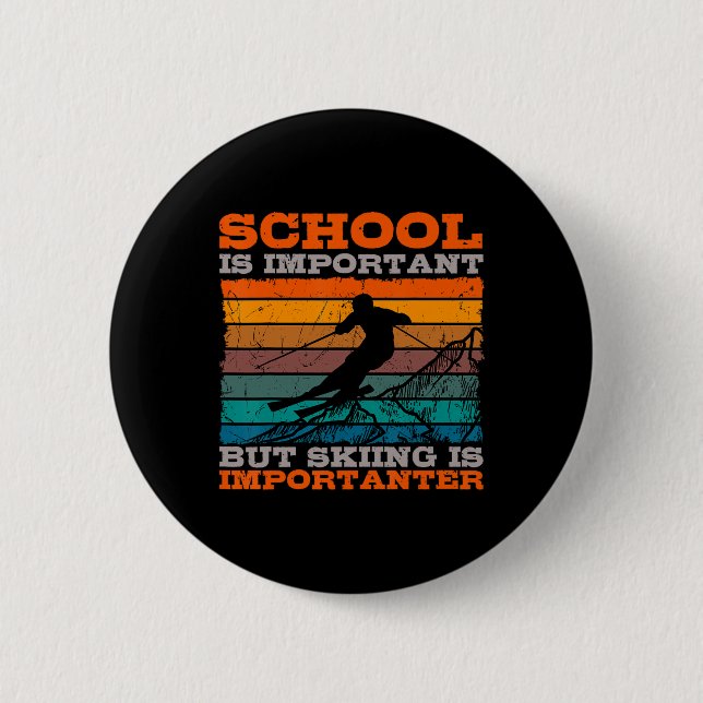 Alpine Ski Retro Vintage Schule Abfahrt Skipass Button (Vorderseite)