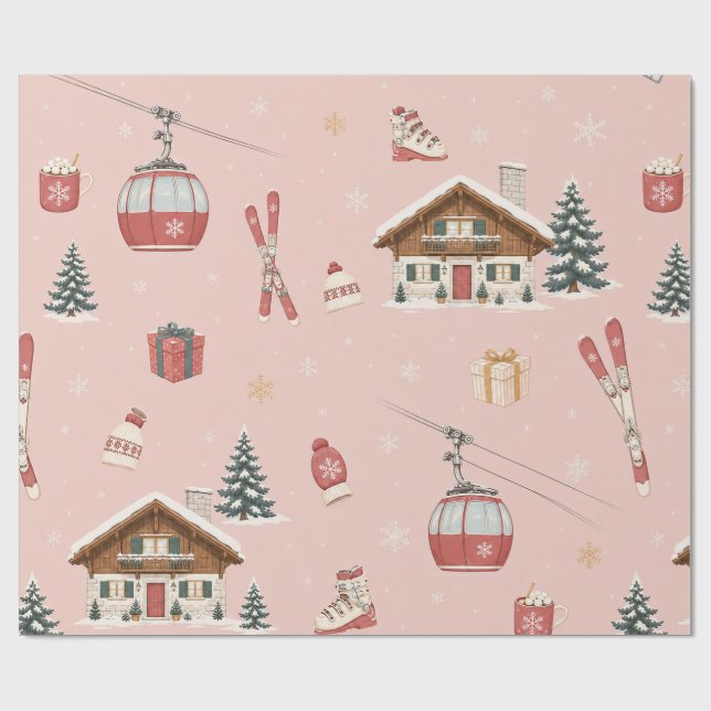 Alpine Ski Weihnachten Blush Geschenkpapier (Flach)