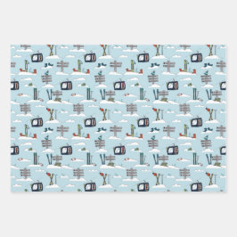 Alpine Ski Wrapping Paper Flat Sheet Set of 3 Geschenkpapier Set