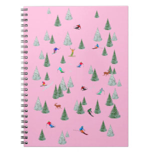 Alpine Skifahrer Abfahrtslauf Illustration Pink Notizblock