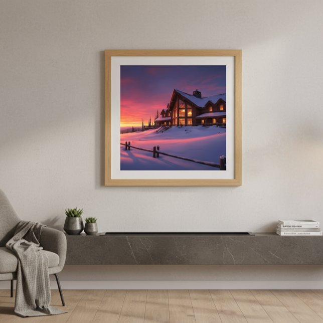 Alpine Sunset Lodge Gemütlicher Winter Poster (Von Creator hochgeladen)