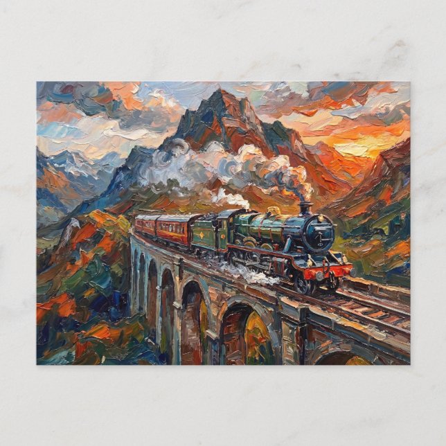Alpine Viadukt Dampflokzug Postkarte (Vorderseite)