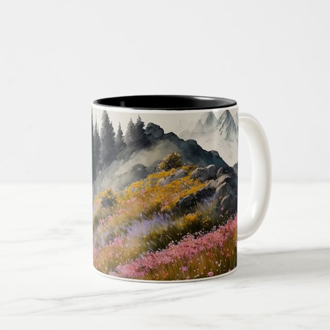 Alpine Wiesen Kunst Zweifarbige Tasse (VorderseiteRechts)