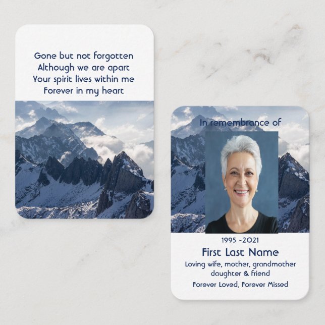 Alpine Zuhause Memorial Pocket Keepake Visitenkarte (Vorne/Hinten)