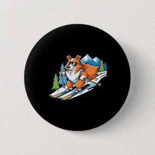 Alpiner Corgi auf Skiern Coole Sonnenbrille Winter Button