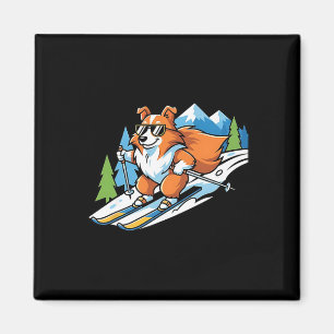 Alpiner Corgi auf Skiern Coole Sonnenbrille Winter Magnet
