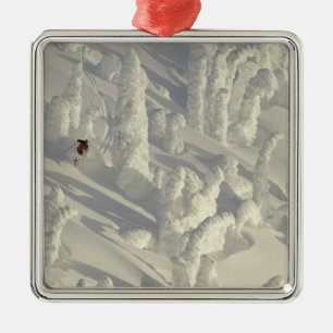 Alpiner Skifahrer in dichtem Schneeghost am Big Silbernes Ornament