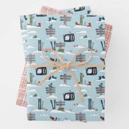 Alpines Ski-Verpackungspapier Flachblatt-Set aus 3 Geschenkpapier Set