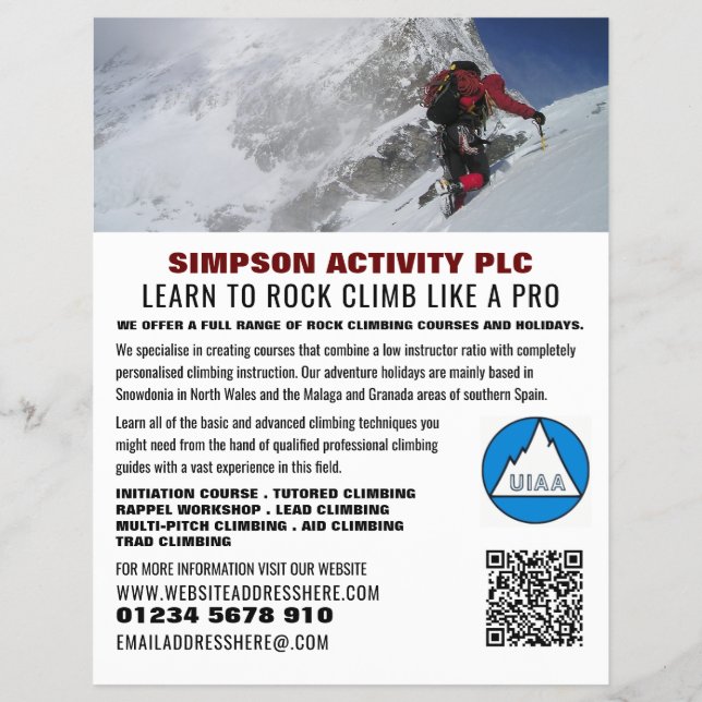 Alpinisten, Wandern und Klettern Advert Flyer (Vorne)