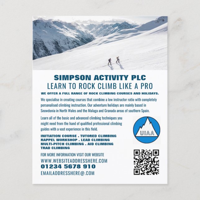Alpinisten, Wandern und Klettern Advert Flyer (Vorne)