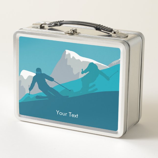 Alpinski Snowy Mountain View Personalisiert Metall Brotdose (Vorderseite)