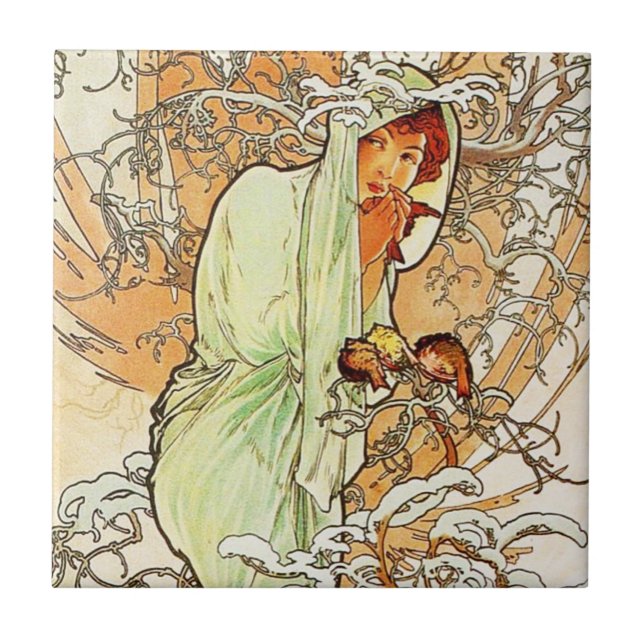 Alpohnse Mucha Winter-Fliese Fliese (Vorderseite)