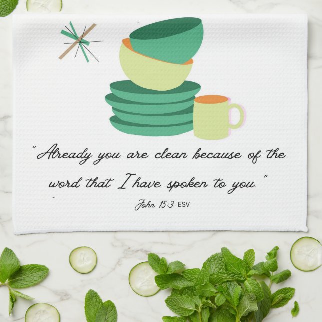 Already You Are Clean” John 15:3  Tea Towel Geschirrtuch (Gefaltet)