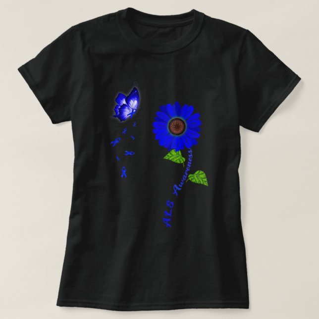 ALS Awareness Blue Butterfly Sunflower Ribbon  T-Shirt (Design vorne)