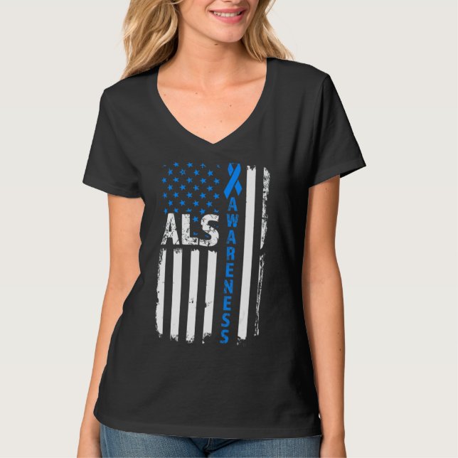 Als Awareness Blue Ribbon US America Flag 2022 T-Shirt (Vorderseite)