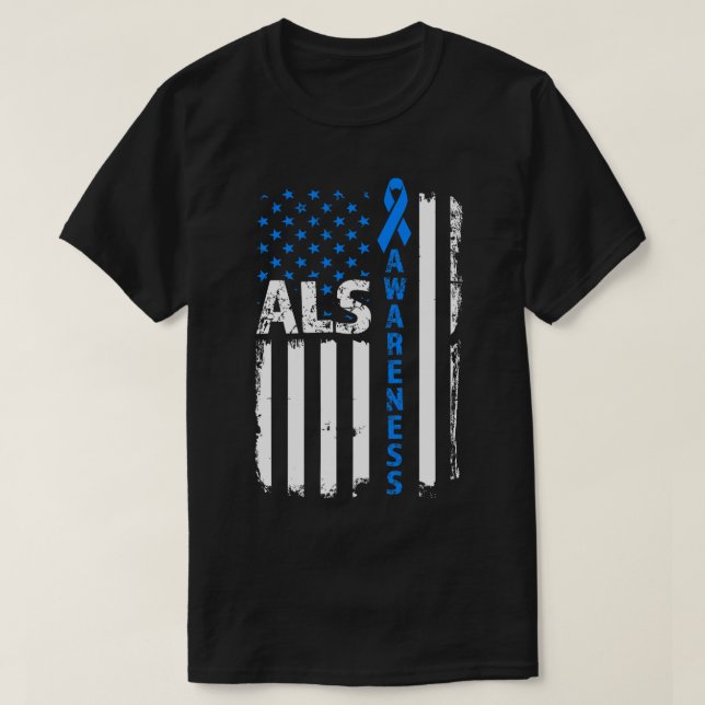 ALS Awareness Blue Ribbon US-Flagge T-Shirt (Design vorne)