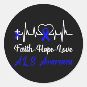 Als Awareness Heartbeat Christlich Cross Faith Blu Runder Aufkleber