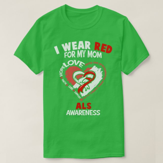ALS Awareness Ich trage Rot für meine Mama Herz Ri T-Shirt (Design vorne)