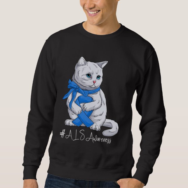 ALS Awareness Month Blue Ribbon Cat Sweatshirt (Vorderseite)