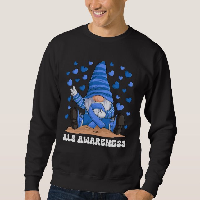 ALS Awareness Month Blue Ribbon Gnome Sweatshirt (Vorderseite)