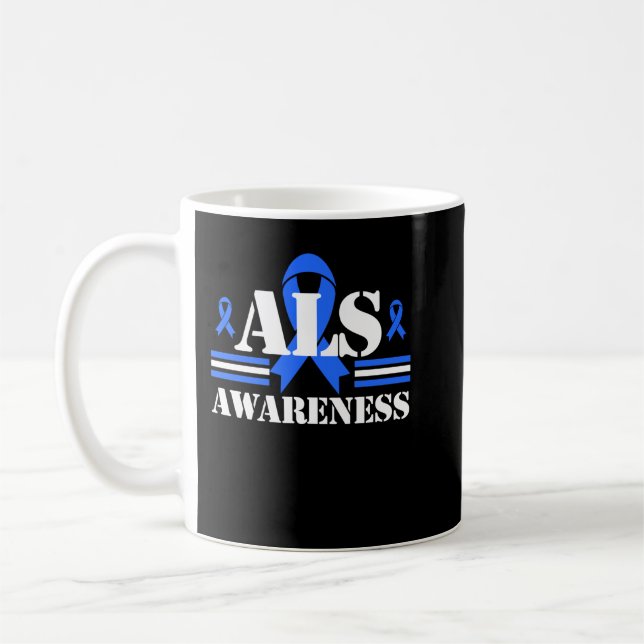 ALS Awareness Patient Support Gift Blue Ribbon Rec Kaffeetasse (Links)