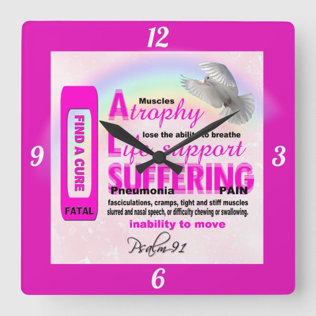 ALS Awareness Square Wall Clock Quadratische Wanduhr (Vorderseite)
