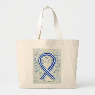 ALS Blue and White Awareness Ribbon Art Toag Jumbo Stoffbeutel